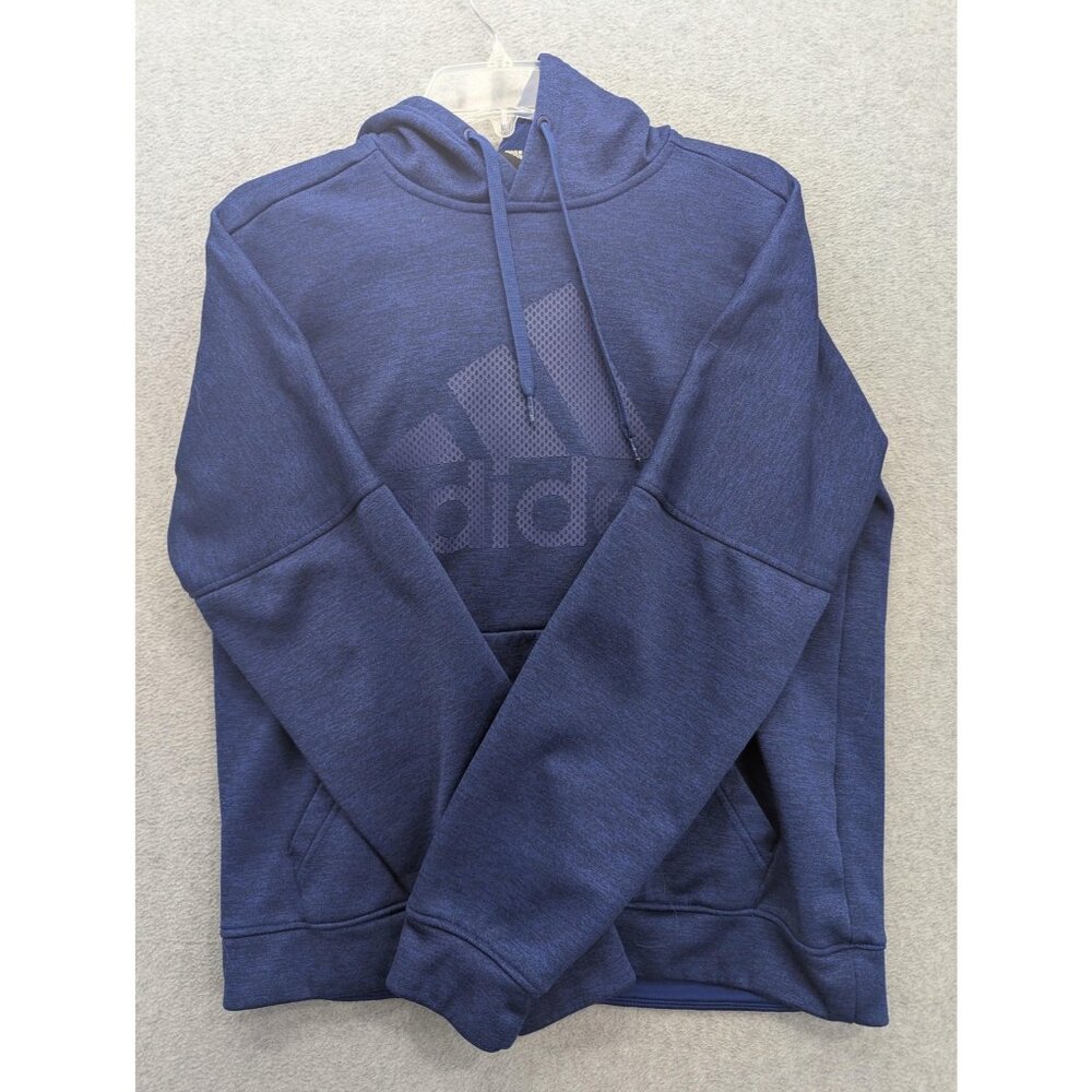 Adidas Hoodie Youth 14-16 Blue Climawarm Fleece Pullover Big Logo Sweatshirt